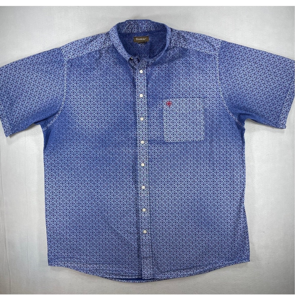 Ariat Mens Shirt Short Sleeve Button Down Blue Diamond XXL Tall